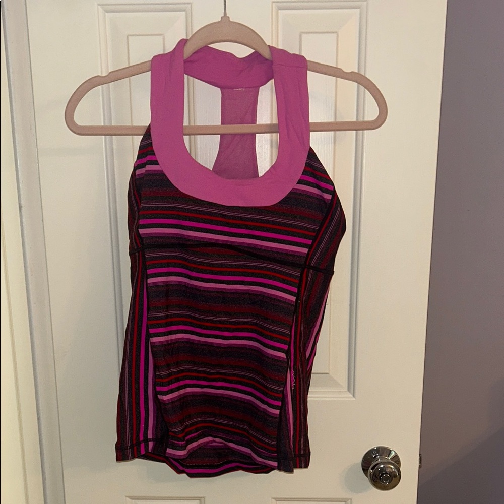lululemon athletica Pink and Black Striped Racerback Tank